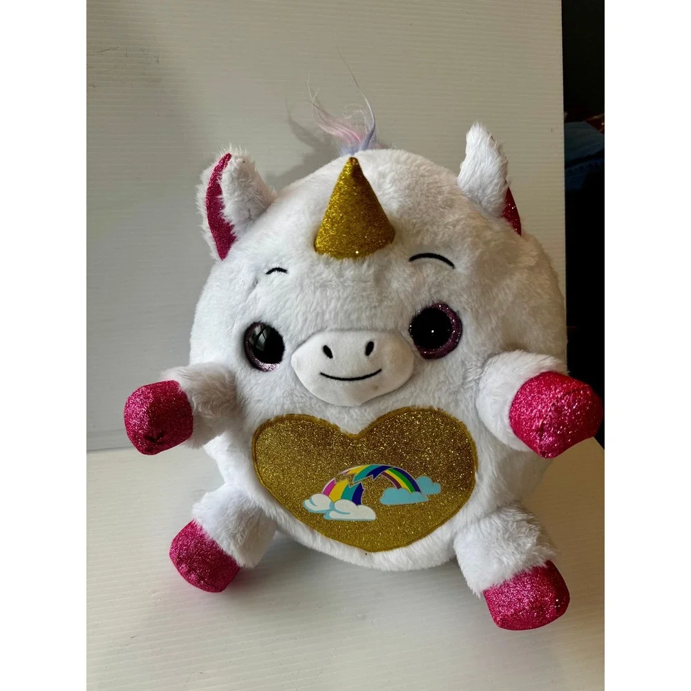 Zuru Rainbocorns White Unicorn Plush Gold Glitter Heart Rainbow 10 Inch Toy